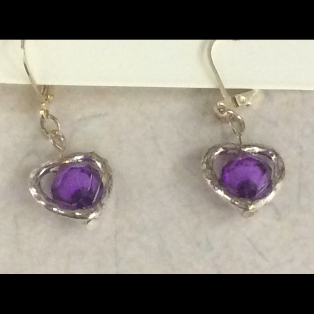 Silver plated hearts with a purple bead